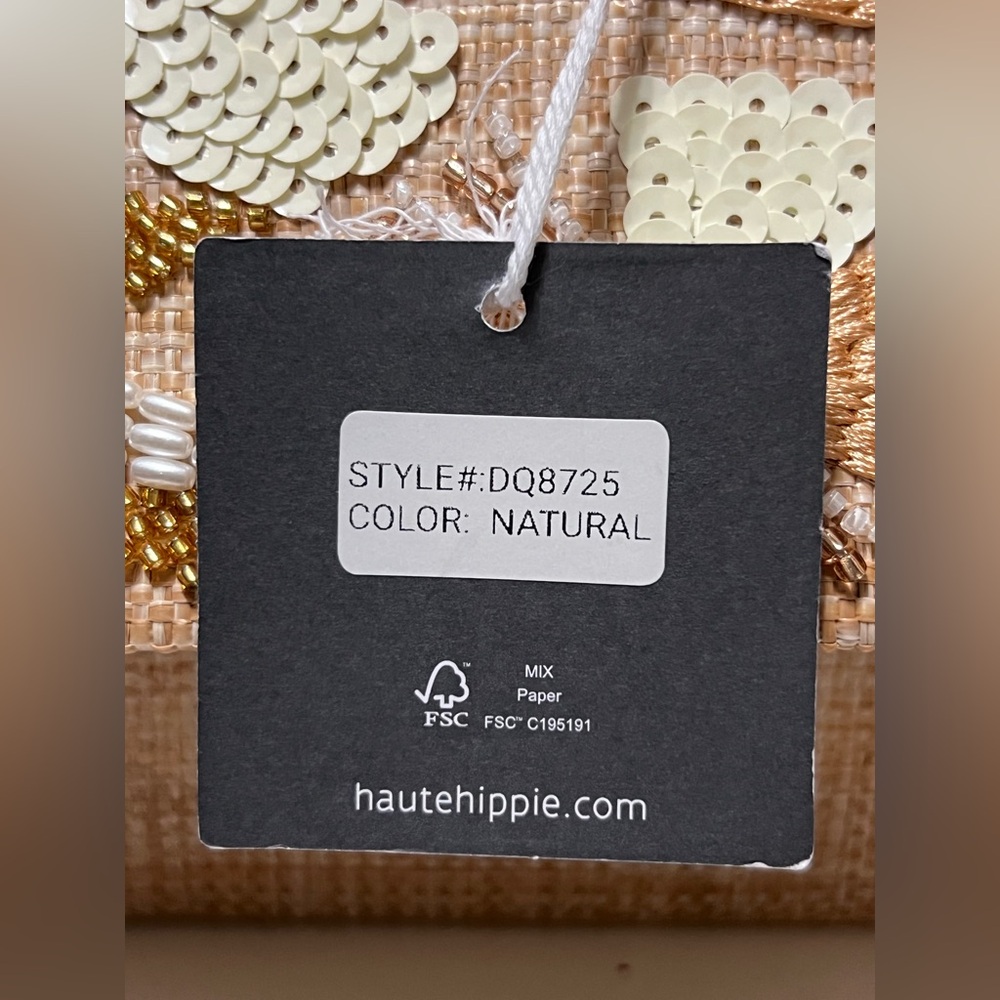 Haute Hippie Embellished Raffia Bamboo Handle Sachel Detachable Gold Chain Strap - Picture 9 of 10